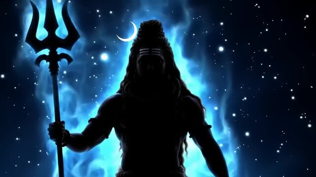 Hindu deity Shiva with trident silhouette.