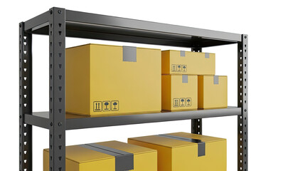Warehouse Shelving Unit with Cardboard Boxes