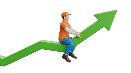 3D Character Riding Upward Green Arrow