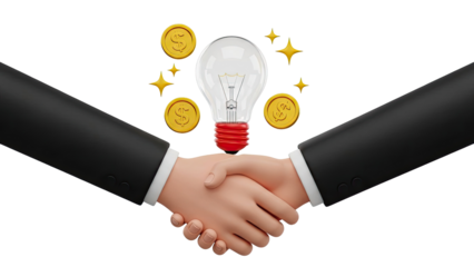 Business Handshake with Idea Bulb and Coins