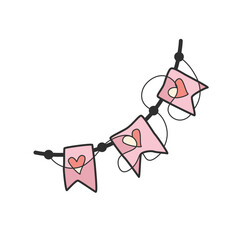 Love Garland with Heart Flags Line Art Illustration