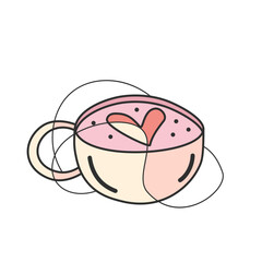 Cute Cup with Heart Abstract Line Art Illustration
