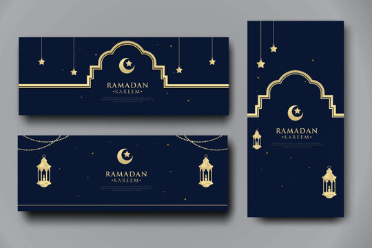 ramadan kareem calligraphy islamic, set banner template