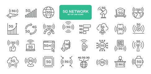 5G Network Icons. Thin Line Symbol Elements Collection.