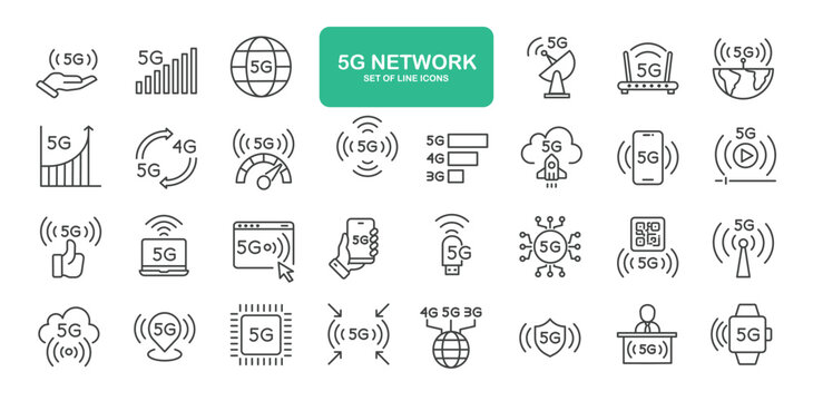 5G Network Icons. Thin Line Symbol Elements Collection.
