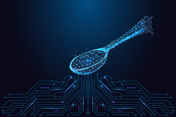 Digital Spoon on circuit board. Smart Food Tech, Nutrition Analytics and Culinary Innovation Vector