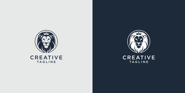 Lion head shield logo icon. Royal crown badge symbol. Premium royal animal sign. Vector illustration.