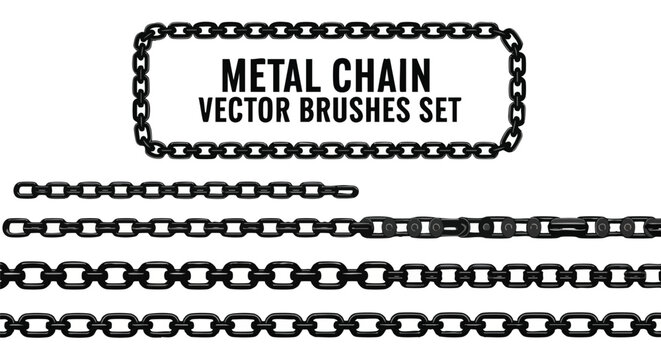 Black Metal Chain Vector Brushes Set for Design Projects, Industrial and Commercial Use.