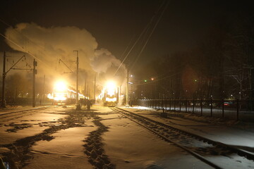 Two Christmas steam locomotives at movement