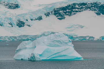 Antarctica Large Iceberg Floats with Massive Mountain Covered in Snow and Ice. Gerlache Strait Epic...