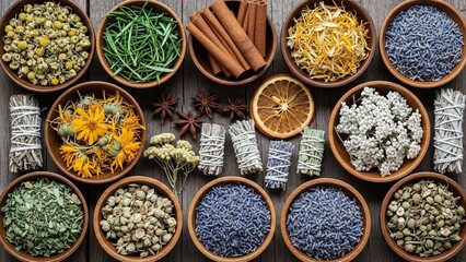 Herbal ingredients displayed overhead