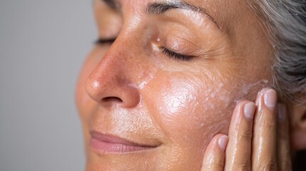 Fototapeta premium Medium shot of a patient using a cooling gel on irritated skin after dialysis treatment highlighting calming and refreshing effects