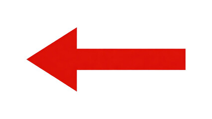 A simple red left-pointing arrow icon, used for directional guidance, navigation, or indicating a leftward action. It is a minimalist, flat design element suitable for signage and UI/UX design.