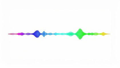 Abstract sound wave visualization, multicolored waveform, audio spectrum design, minimalist style. Science and technology concept of music pulse.