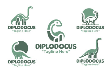 5 Diplodocus Logo Set Modern Minimalist Jurassic Design Collection © radjarz