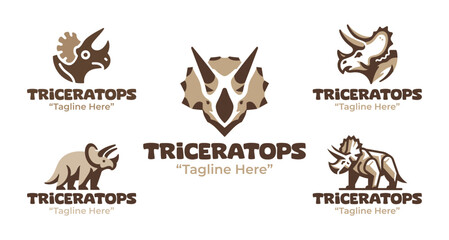 5 Triceratops Logo Set Modern Minimalist Jurassic Design Collection © radjarz