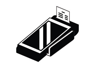 Touchscreen EDC machine in isometric view. Simple illustration in black and white.