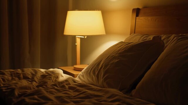 Cozy morning scene with steaming cup of coffee on rumpled bed sheets