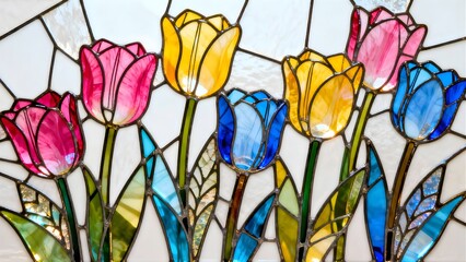 Stained glass colorful tulip flowers 