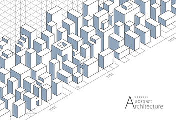 3D illustration Urban architecture abstraction through line-perspective drawing.
