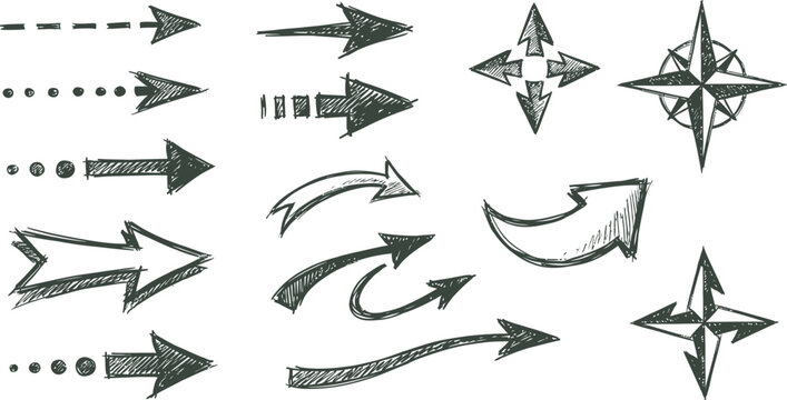 Arrows hand drawn for architectural site plans vector illustration