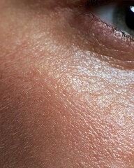 Fototapeta premium Macro image of combination skin with visible pores and natural texture on white background