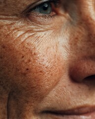Macro image of combination skin with visible pores and natural texture on white background