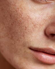 Fototapeta premium Macro image of combination skin with visible pores and natural texture on white background