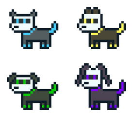 Obraz premium 8-bit pixel art AI robot dog set