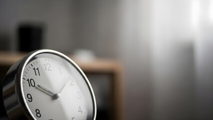 Naklejka premium Modern round clock displaying time on a desk