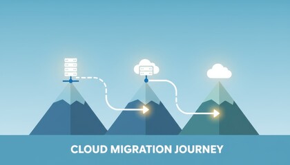 Cloud migration journey concept, server to cloud, business transformation, vector, flat design, IT infrastructure, digital, data transfer, strategy