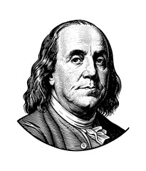Benjamin Franklin Portrait Serious Expression American Historical Figure Engraving Style Headshot