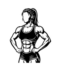 Strong Muscular Woman Posing Confidently in Athletic Wear Showing Defined Abs Biceps and Ponytail
