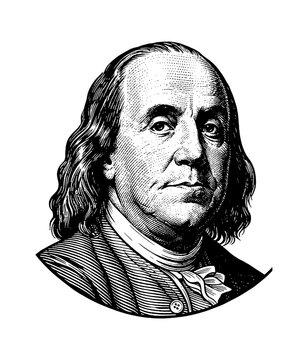 Benjamin Franklin Portrait Serious Expression American Historical Figure Engraving Style Headshot