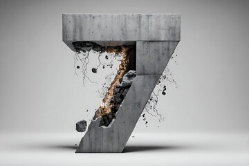 Cinematic 3D number 7 organic stone and tree sculpture white background dust haze dramatic calm mood eye level, Realistic Photo