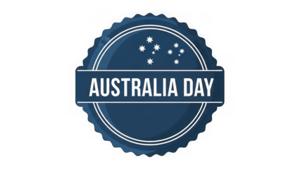 australia day blue seal with white text and stars