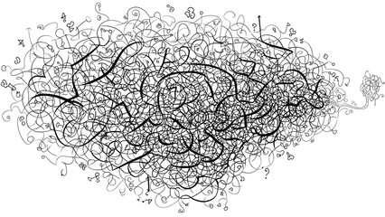 Intricate web of intertwined lines creating a sense of complex thoughts and mental confusion with