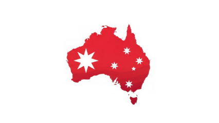 Australia map with white stars on red flag design