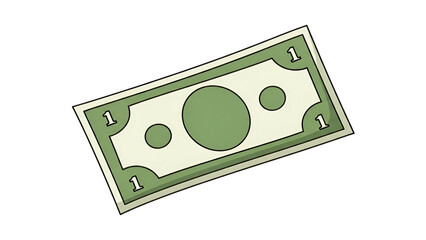 Stylized one dollar bill illustration floating in a clean white space background economy