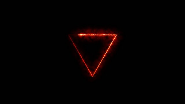 Bright glowing red triangular outline with scattered light particles on a dark Generate title without using the word "Title:" before it. background triangle shape