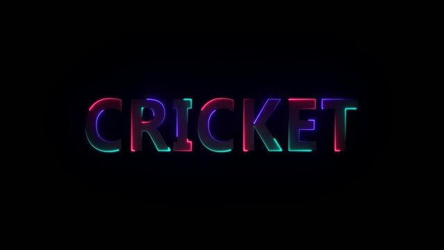 Colorful neon sign text spelling CRICKET with multicolored glow on a dark Generate title without using the word "Title:" before it. background cricket
