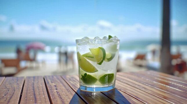 Close-up of a fresh Caipirinha cocktail with lime