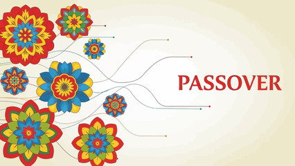 Colorful abstract floral patterns and the word Passover on a light background