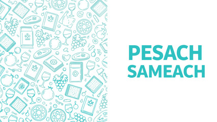 Pesach Sameach Greeting with Festive Pattern of Jewish Holiday Symbols © Jonan