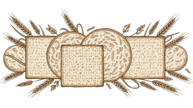 Matzah and Wheat Stalks Garland Illustration for Jewish Holiday Celebration