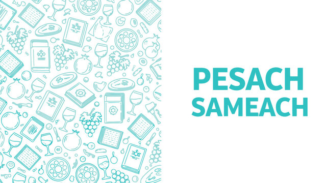 Pesach Sameach Greeting with Festive Pattern of Jewish Holiday Symbols