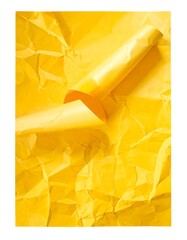 Bright yellow crumpled paper with a partially unrolled section revealing dimension and texture