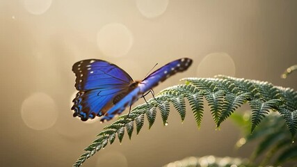 Delicate Butterfly Softly Landing in Slow Motion with Copy Space