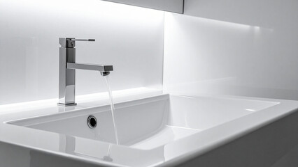 Modern faucet and sink in white bathroom. 