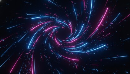 Futuristic Swirl of Pink and Blue Glowing Neon Lines in a Dark Vortex Tunnel